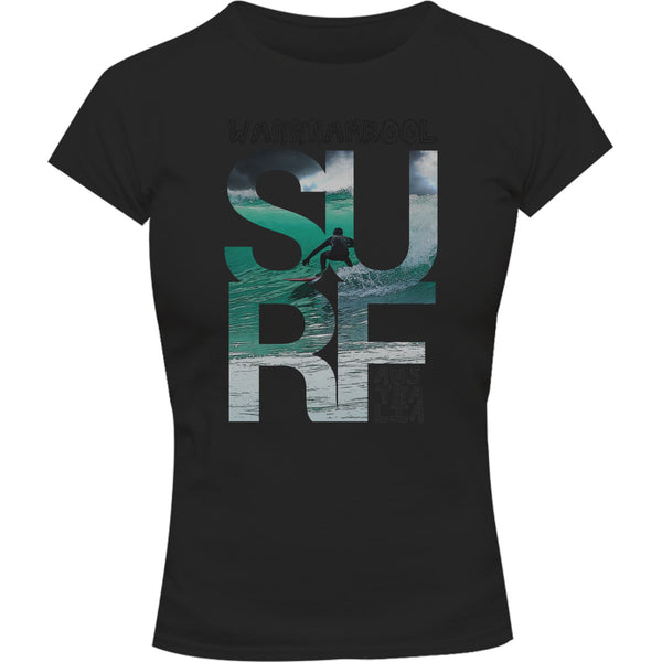 Warrnambool Surf Photo In Word - Ladies Slim Fit Tee - Graphic Tees Australia