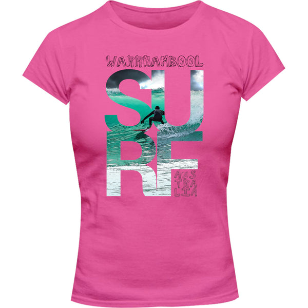 Warrnambool Surf Photo In Word - Ladies Slim Fit Tee - Graphic Tees Australia