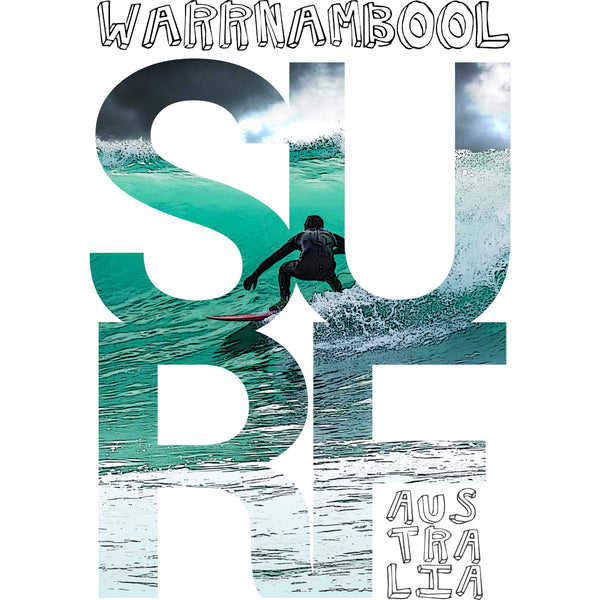 Warrnambool Surf Photo In Word - Ladies Slim Fit Tee - Graphic Tees Australia