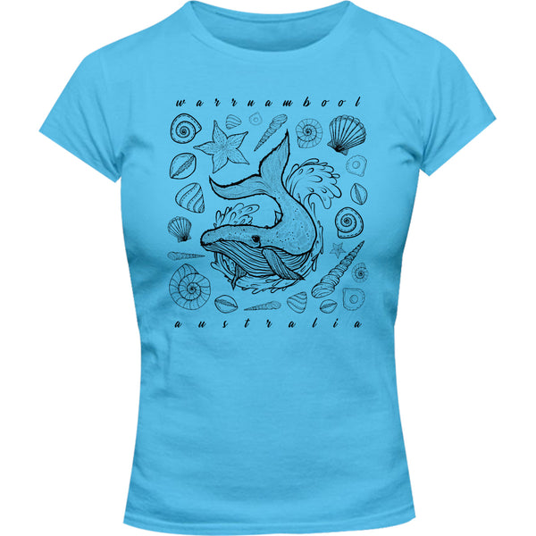Warrnambool Whale & Shells - Ladies Slim Fit Tee - Graphic Tees Australia