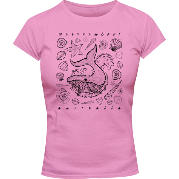 Warrnambool Whale & Shells - Ladies Slim Fit Tee - Graphic Tees Australia