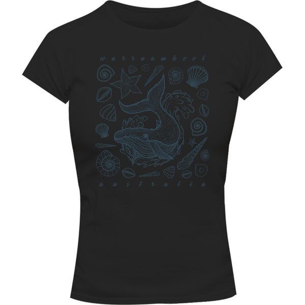 Warrnambool Whale & Shells - Ladies Slim Fit Tee - Graphic Tees Australia