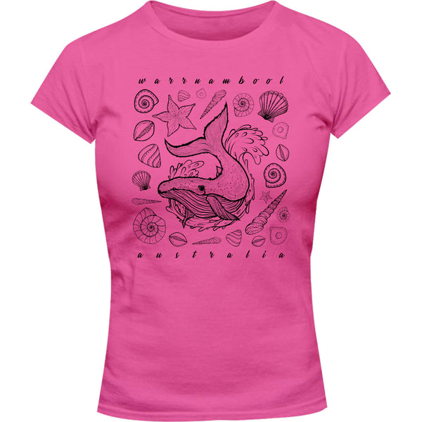 Warrnambool Whale & Shells - Ladies Slim Fit Tee - Graphic Tees Australia