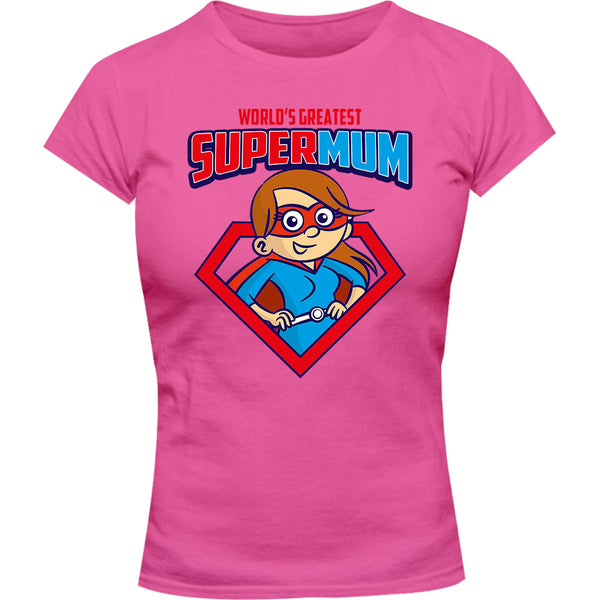 World's Greatest Super Mum - Ladies Slim Fit Tee - Graphic Tees Australia