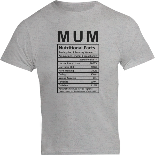 Mum Nutritional Facts - Unisex Tee - Plus Size