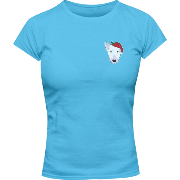 Santa Hat Bull Terrier Pocket - Ladies Slim Fit Tee