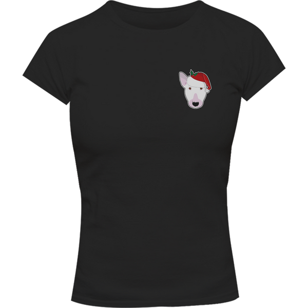 Santa Hat Bull Terrier Pocket - Ladies Slim Fit Tee