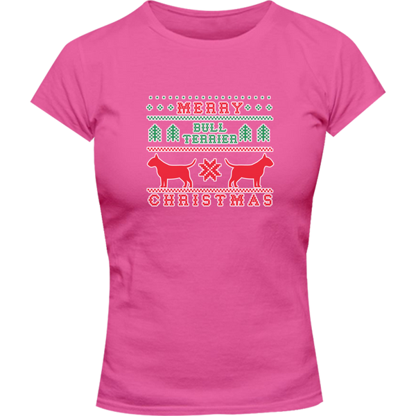 Merry Bull Terrier Christmas - Ladies Slim Fit Tee