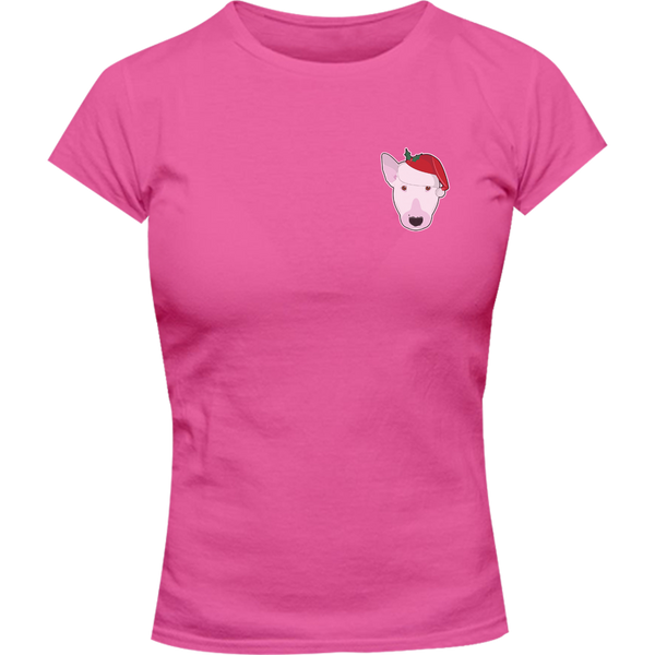 Santa Hat Bull Terrier Pocket - Ladies Slim Fit Tee