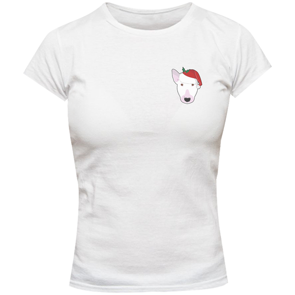 Santa Hat Bull Terrier Pocket - Ladies Slim Fit Tee