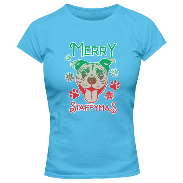 Merry Staffymas - Ladies Slim Fit Tee