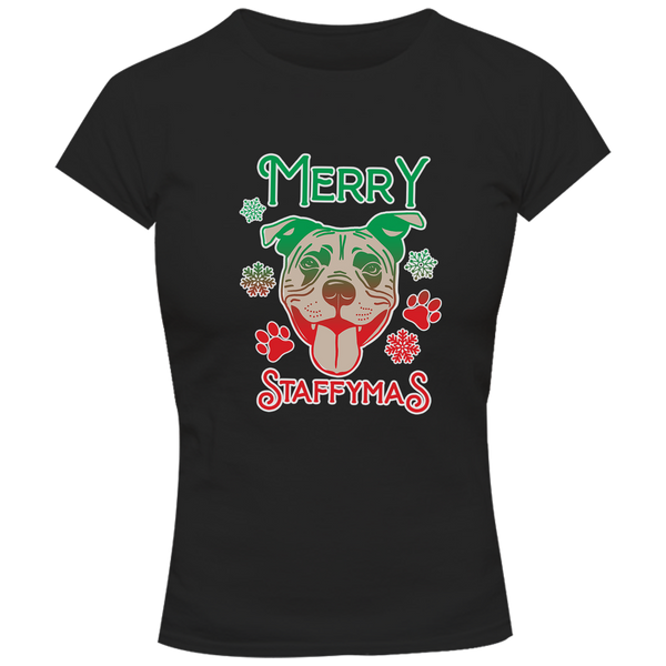 Merry Staffymas - Ladies Slim Fit Tee