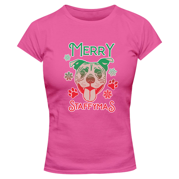 Merry Staffymas - Ladies Slim Fit Tee