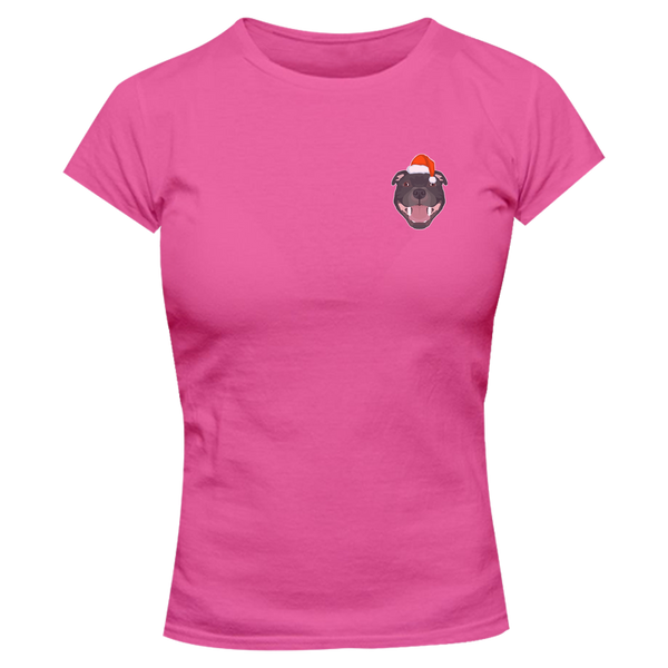 Christmas Staffy Pocket - Ladies Slim Fit Tee