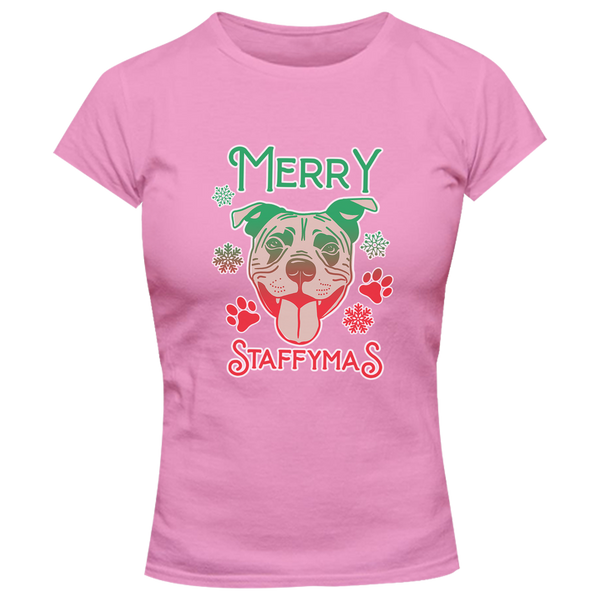Merry Staffymas - Ladies Slim Fit Tee