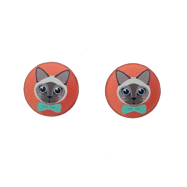 Siamese Cat Button Earrings
