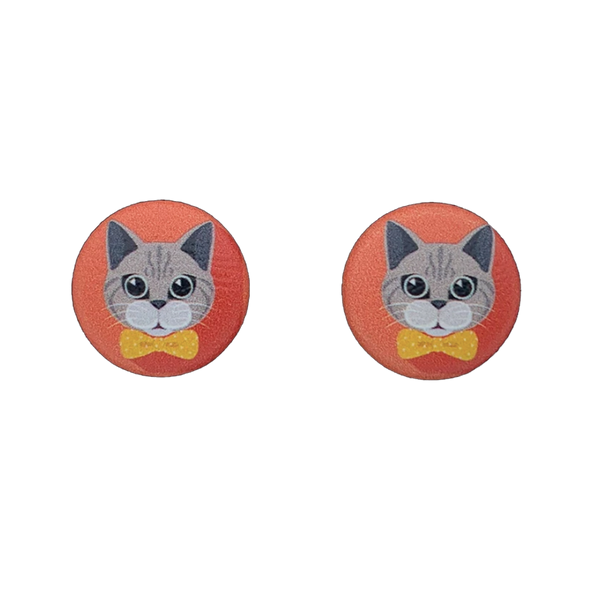 Tabby Cat Button Earrings