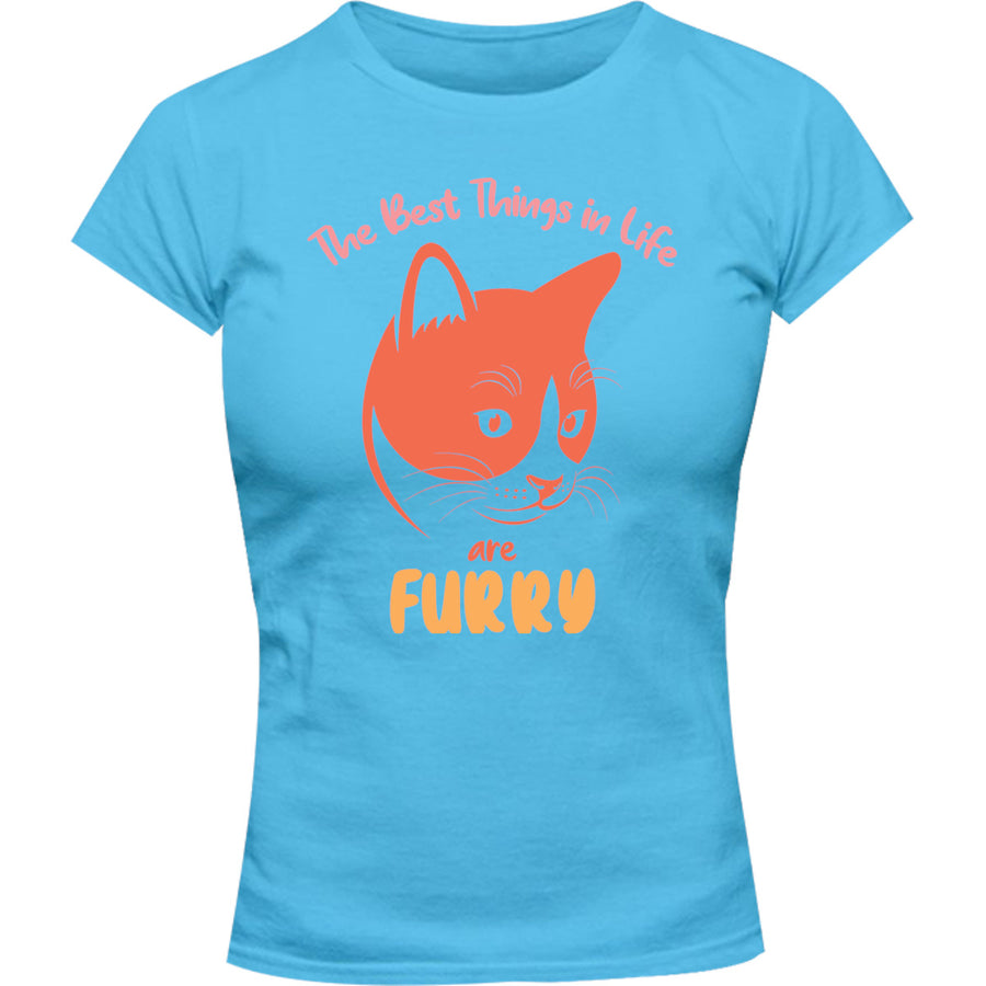 Best Things In Life Are Furry - Ladies Slim Fit Tee - Graphic Tees Australia