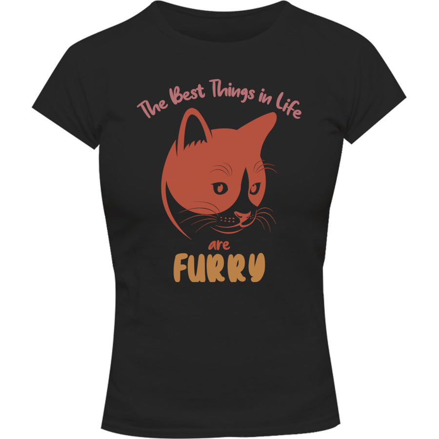 Best Things In Life Are Furry - Ladies Slim Fit Tee - Graphic Tees Australia