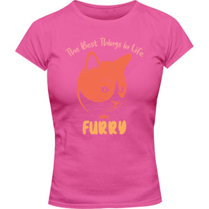 Best Things In Life Are Furry - Ladies Slim Fit Tee - Graphic Tees Australia