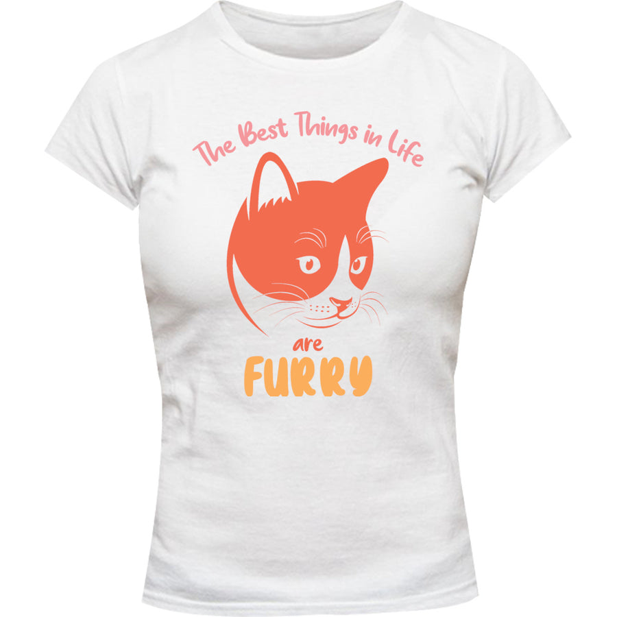 Best Things In Life Are Furry - Ladies Slim Fit Tee - Graphic Tees Australia