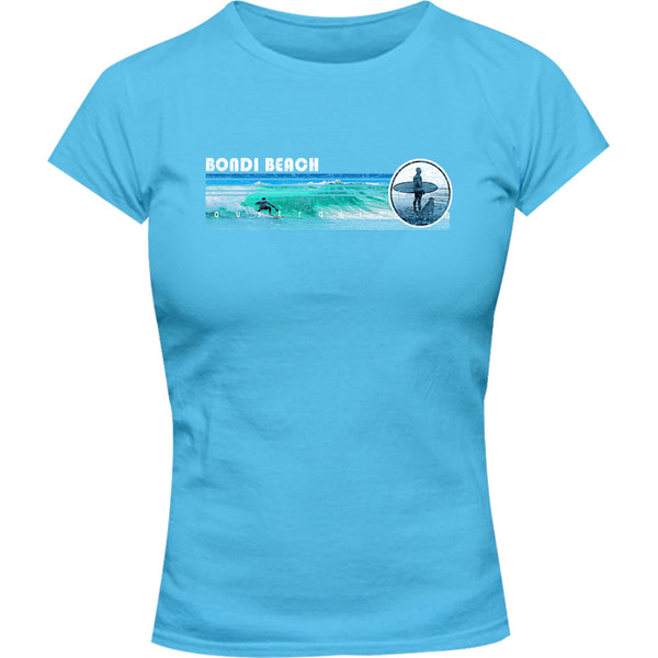 Bondi Landscape Surfer - Ladies Slim Fit Tee - Graphic Tees Australia