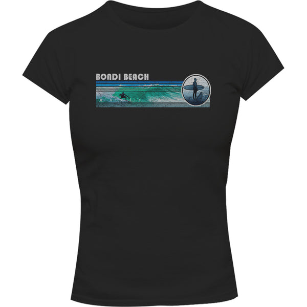 Bondi Landscape Surfer - Ladies Slim Fit Tee - Graphic Tees Australia