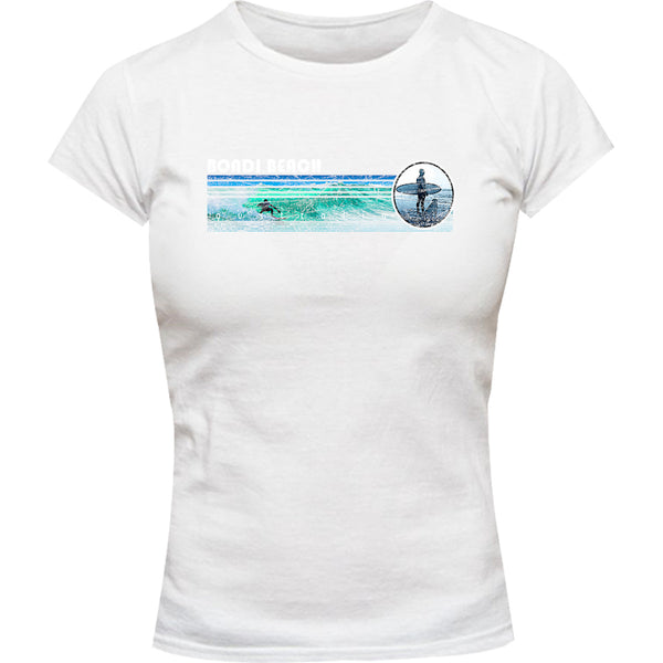 Bondi Landscape Surfer - Ladies Slim Fit Tee - Graphic Tees Australia