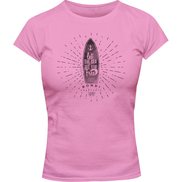 Bondi Let The Sea - Ladies Slim Fit Tee - Graphic Tees Australia