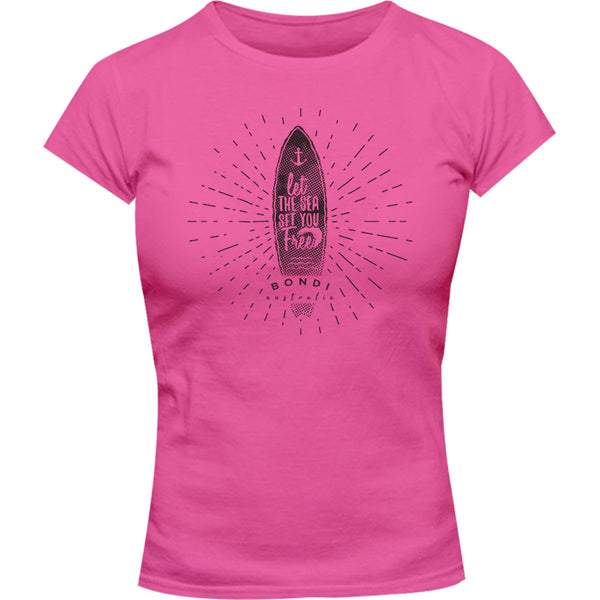 Bondi Let The Sea - Ladies Slim Fit Tee - Graphic Tees Australia