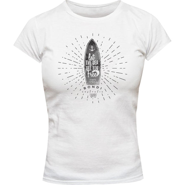 Bondi Let The Sea - Ladies Slim Fit Tee - Graphic Tees Australia