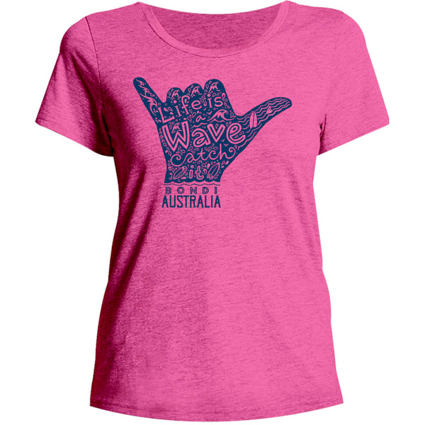 Bondi Life Is A Wave - Ladies Relaxed Fit Tee - Graphic Tees Australia