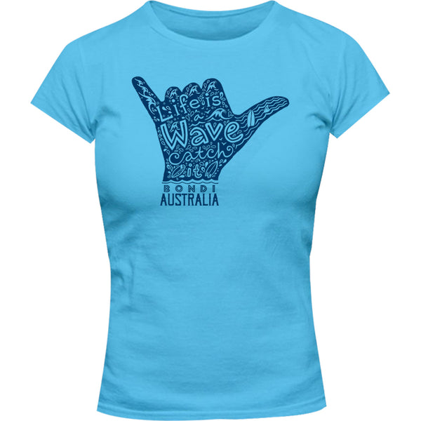 Bondi Life Is A Wave - Ladies Slim Fit Tee - Graphic Tees Australia