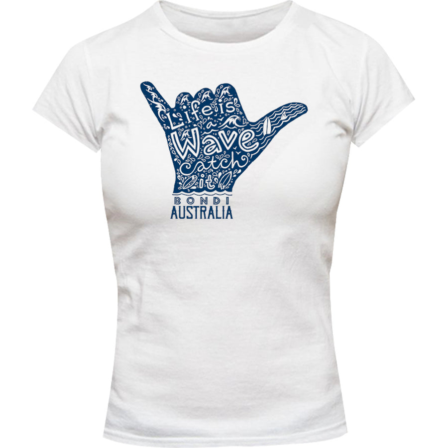 Bondi Life Is A Wave - Ladies Slim Fit Tee - Graphic Tees Australia