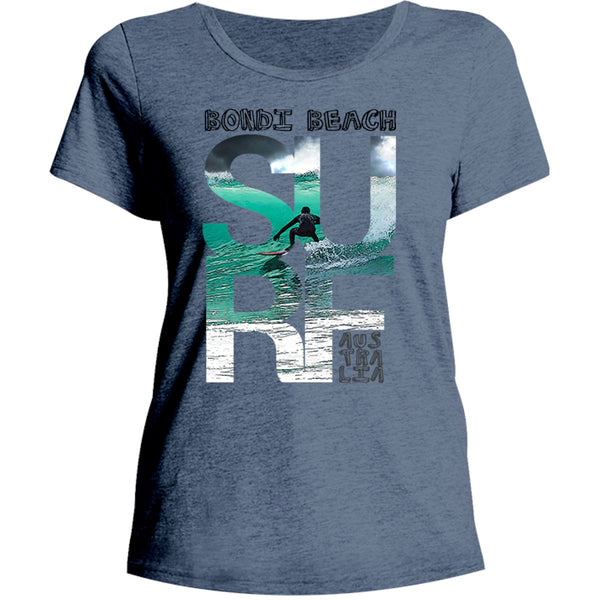 Bondi Surf Photo in Word - Ladies Relaxed Fit Tee - Graphic Tees Australia