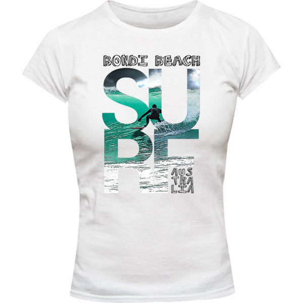 Bondi Surf Photo in Word - Ladies Slim Fit Tee - Graphic Tees Australia