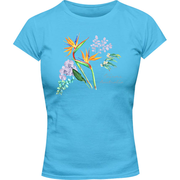 Cairns Australia Floral - Ladies Slim Fit Tee - Graphic Tees Australia