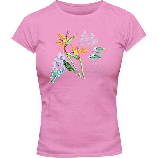 Cairns Australia Floral - Ladies Slim Fit Tee - Graphic Tees Australia