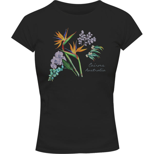 Cairns Australia Floral - Ladies Slim Fit Tee - Graphic Tees Australia