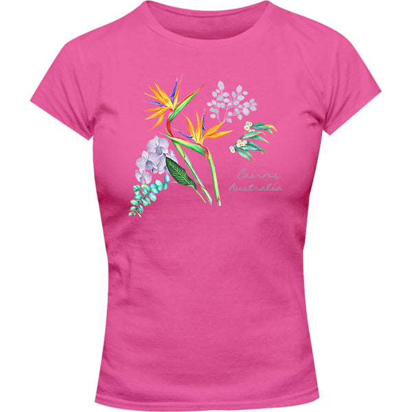 Cairns Australia Floral - Ladies Slim Fit Tee - Graphic Tees Australia