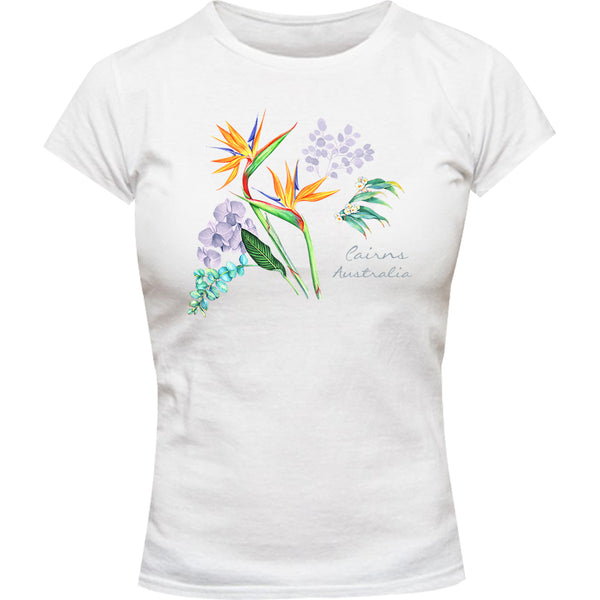 Cairns Australia Floral - Ladies Slim Fit Tee - Graphic Tees Australia