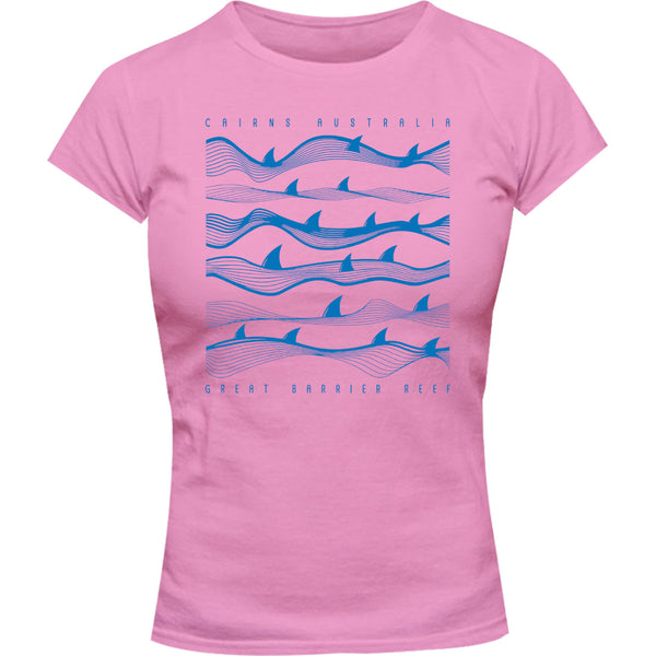 Cairns Australia Shark Waves - Ladies Slim Fit Tee - Graphic Tees Australia