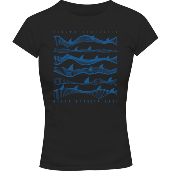 Cairns Australia Shark Waves - Ladies Slim Fit Tee - Graphic Tees Australia