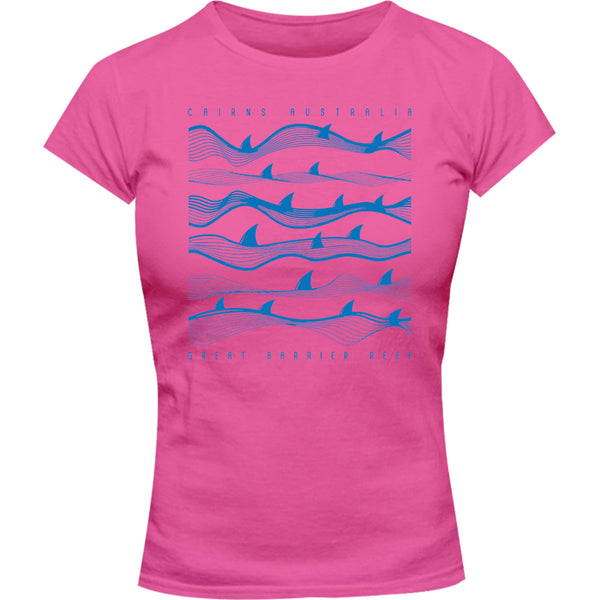 Cairns Australia Shark Waves - Ladies Slim Fit Tee - Graphic Tees Australia