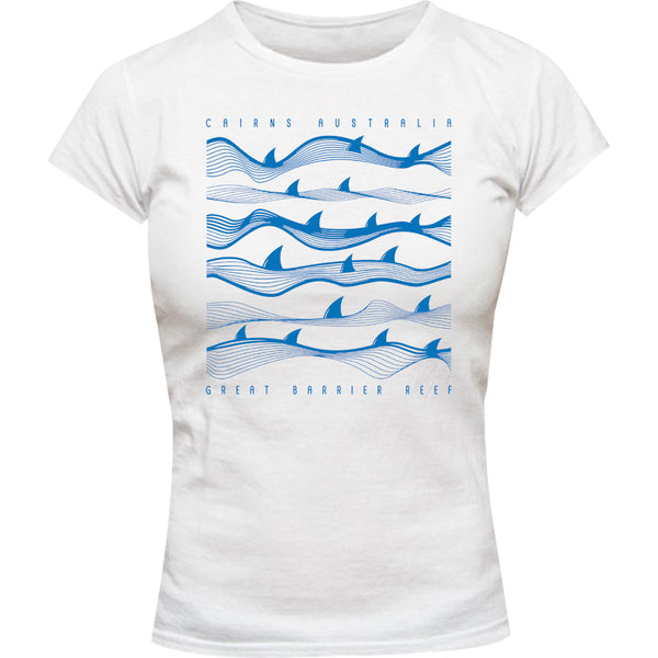 Cairns Australia Shark Waves - Ladies Slim Fit Tee - Graphic Tees Australia