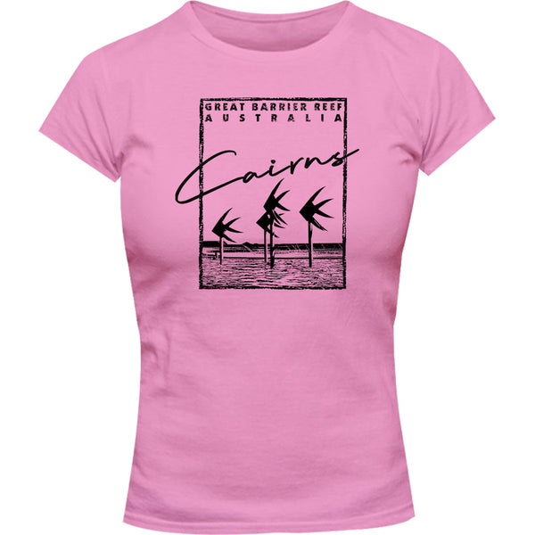 Cairns Script in Square - Ladies Slim Fit Tee - Graphic Tees Australia