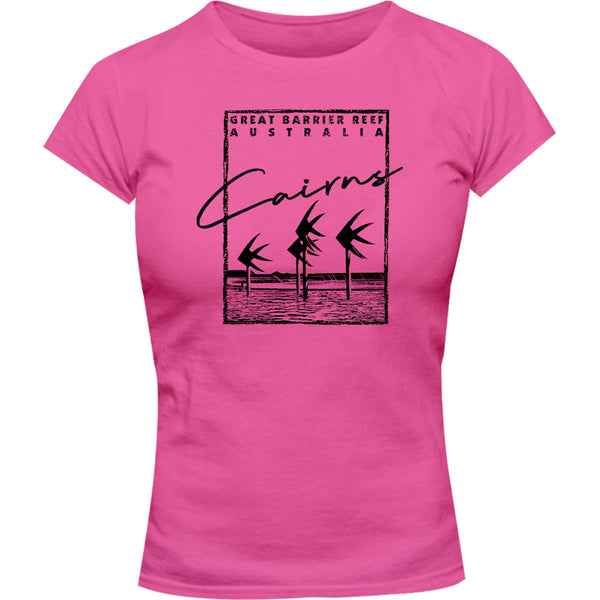 Cairns Script in Square - Ladies Slim Fit Tee - Graphic Tees Australia