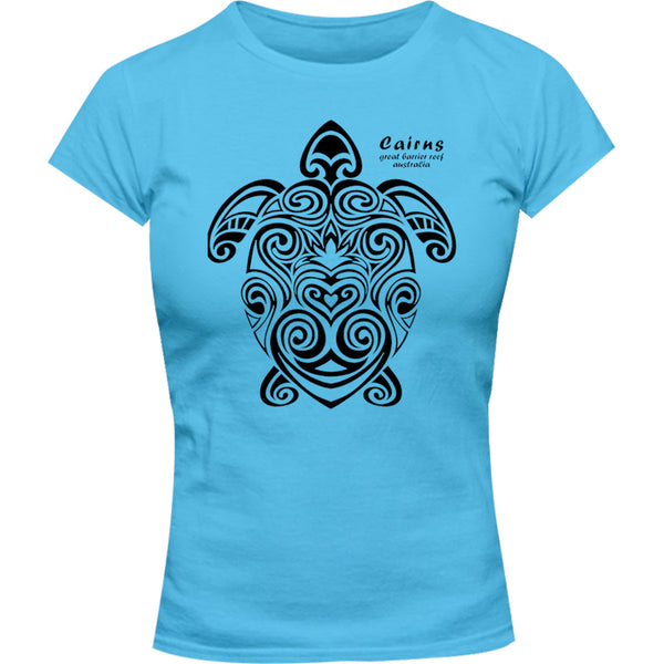 Cairns Turtle Tribal - Ladies Slim Fit Tee - Graphic Tees Australia