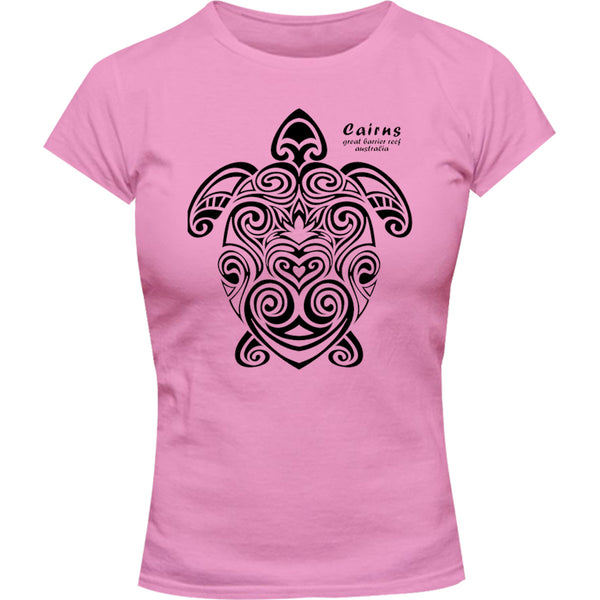 Cairns Turtle Tribal - Ladies Slim Fit Tee - Graphic Tees Australia