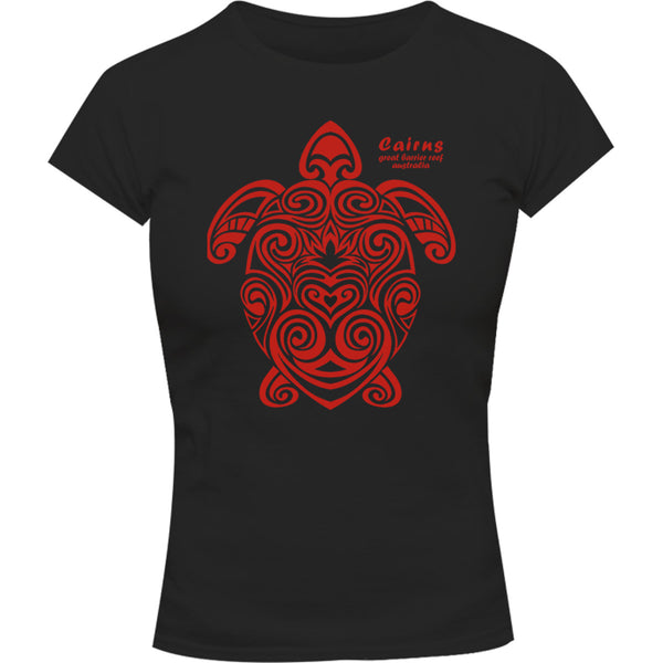 Cairns Turtle Tribal - Ladies Slim Fit Tee - Graphic Tees Australia